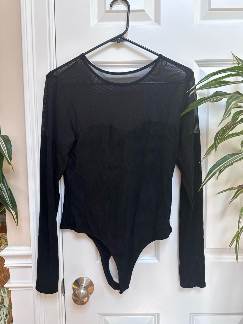 Francesca's Collections Black Long-Sleeve Mesh Bodysuit